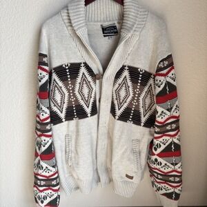 Parish Nation Shawl Collar Elbow Patch Sweater Cardigan, Beige/Brown/Red, 2XL